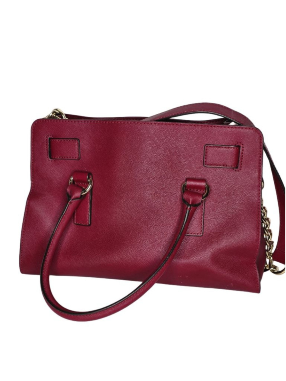 Michael Kors Red Saffiano Leather Satchel Crossbody Bag Gold Lock Charm - Picture 3 of 13